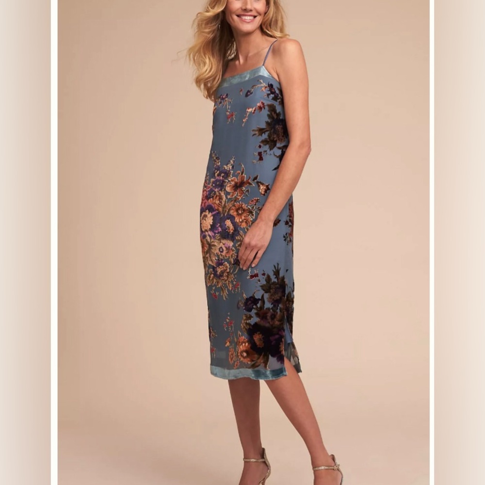 Anthropologie BHLDN Carlson Burnout Velvet Dress Blue size XS